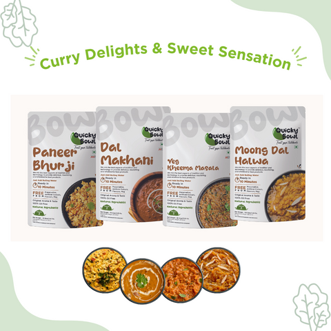 Curry and Sweet Ready to Eat food combo - Front Side  Curry and Sweet Ready to Eat food combo - Front Side