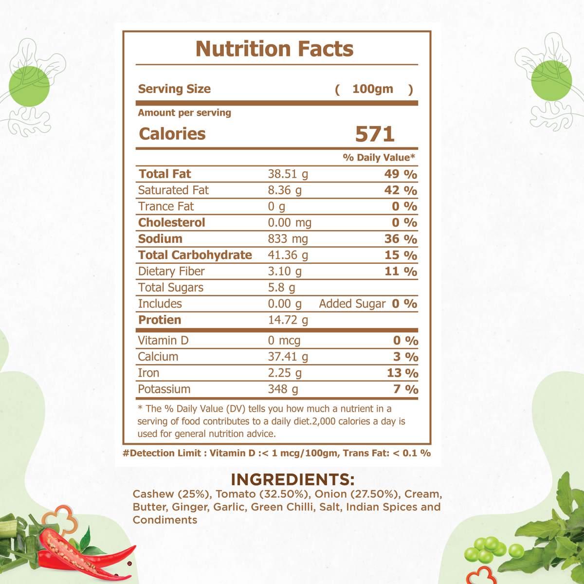 Kaju Masala Nutrition Facts Kaju Masala Nutrition Facts