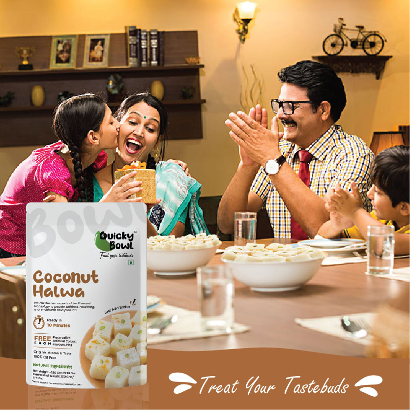A family eating Coconut Halwa A family eating Coconut Halwa