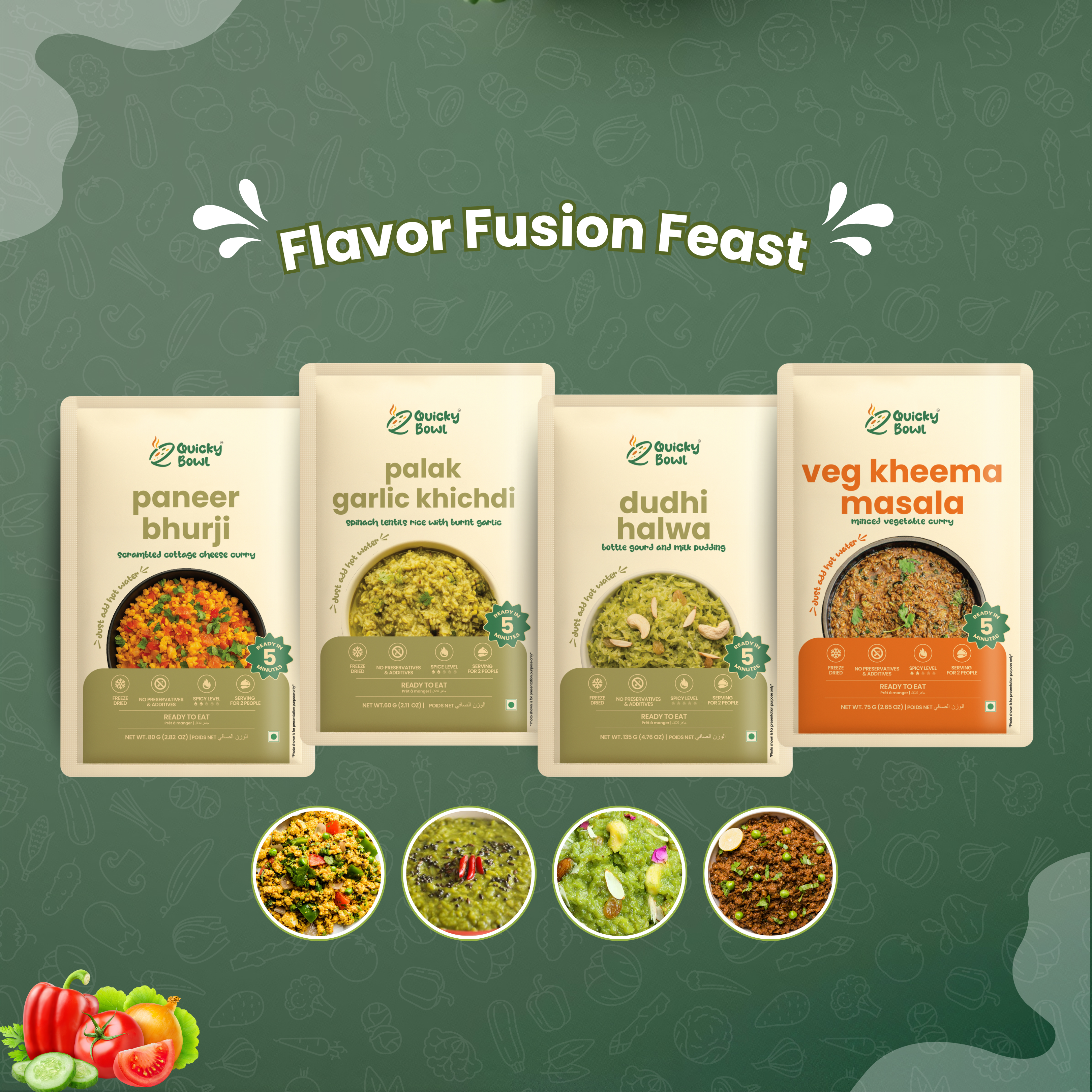 Quick Flavour Flavor Fusion Feast | 4 Cuisines Variety Pack | QuickyBowl India
