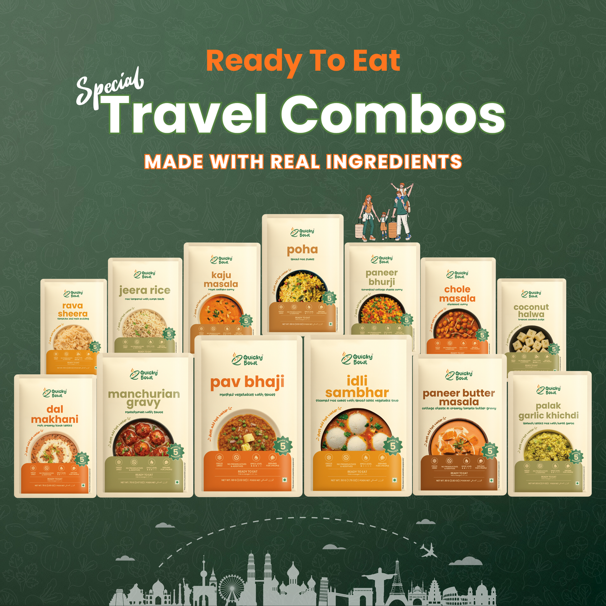 Special Travel Combo | Premium Ready-to-Eat Meals India | QuickyBowl Travel Pack
