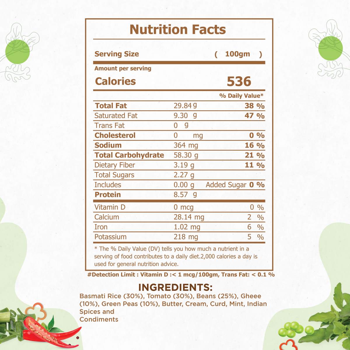 Jain Veg Biryani - nutrition facts.