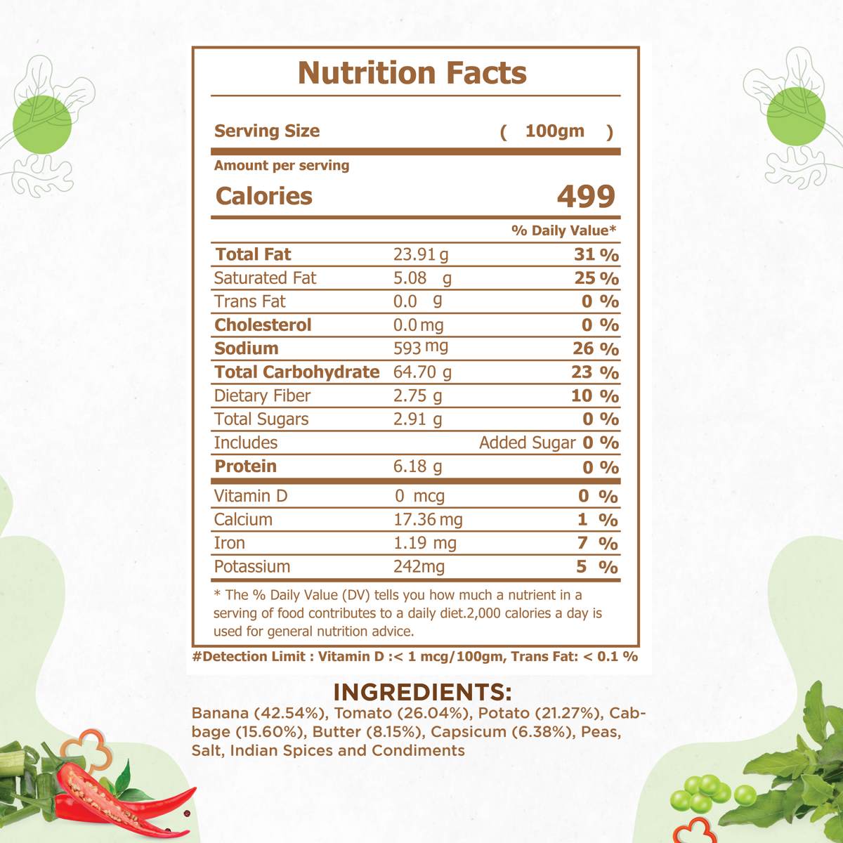 Jain Pav Bhaji Nutrition Facts