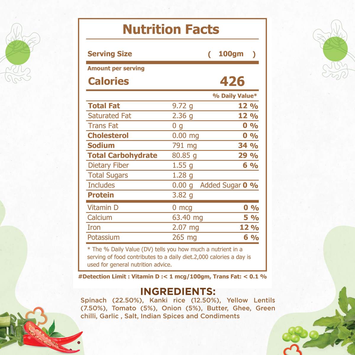 Palak Khichdi Nutrition Facts - Rice