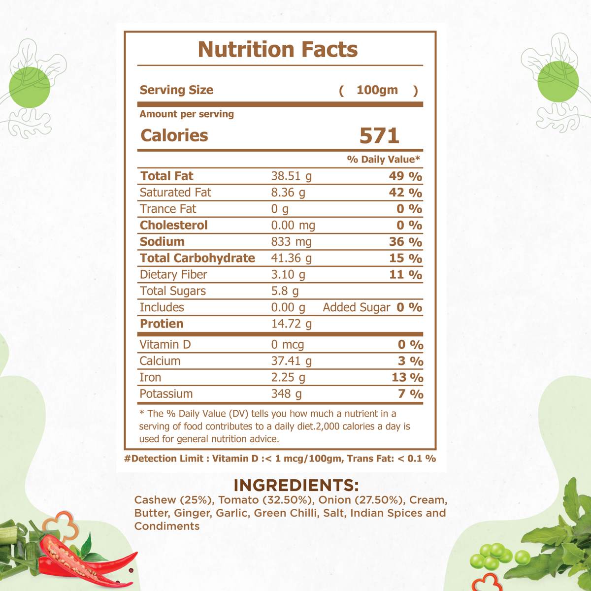 Kaju Masala Nutrition Facts