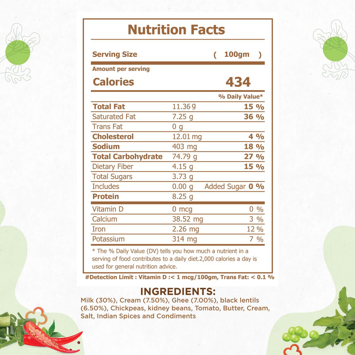 Jain Dal Makhni Nutrition Facts